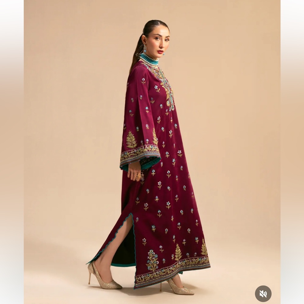 Embroidered Maroon Kaftan Dress